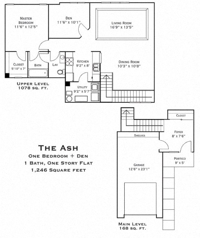 Floor plan for 1 bed, 1 bath, 1246 sqft